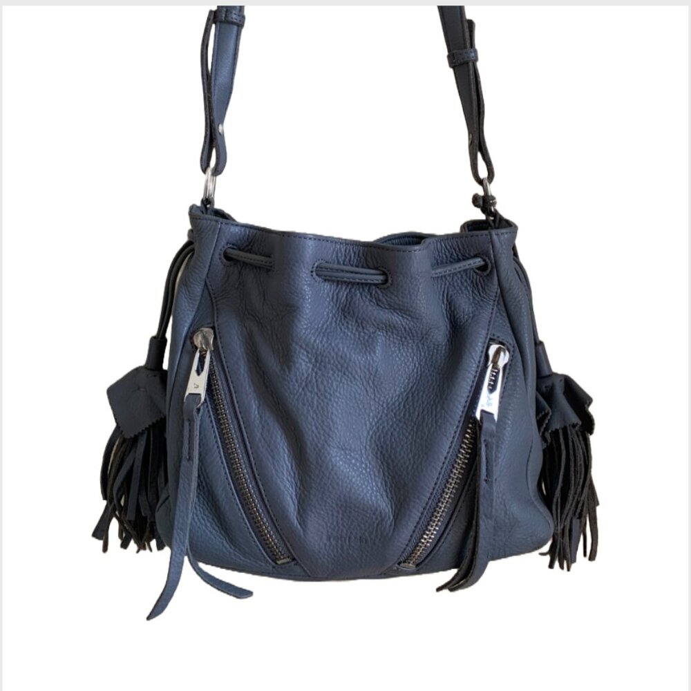 LINEA PELLE Ryan Slate Drawstring Bucket Crossbody Bag Slight Damage PLEASE READ - Picture 2 of 10